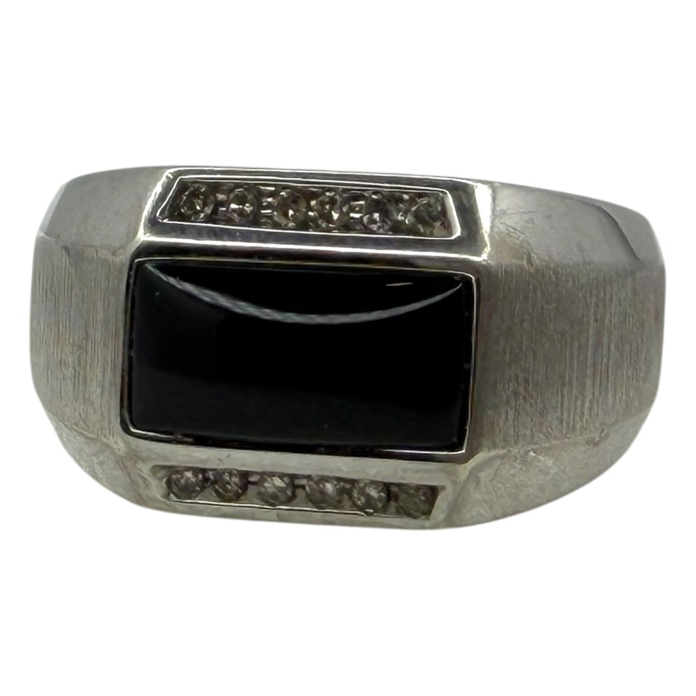 SAI Signet Ring Sterling Silver 925 Size 10.25 Black Onyx Brushed Finish Mens